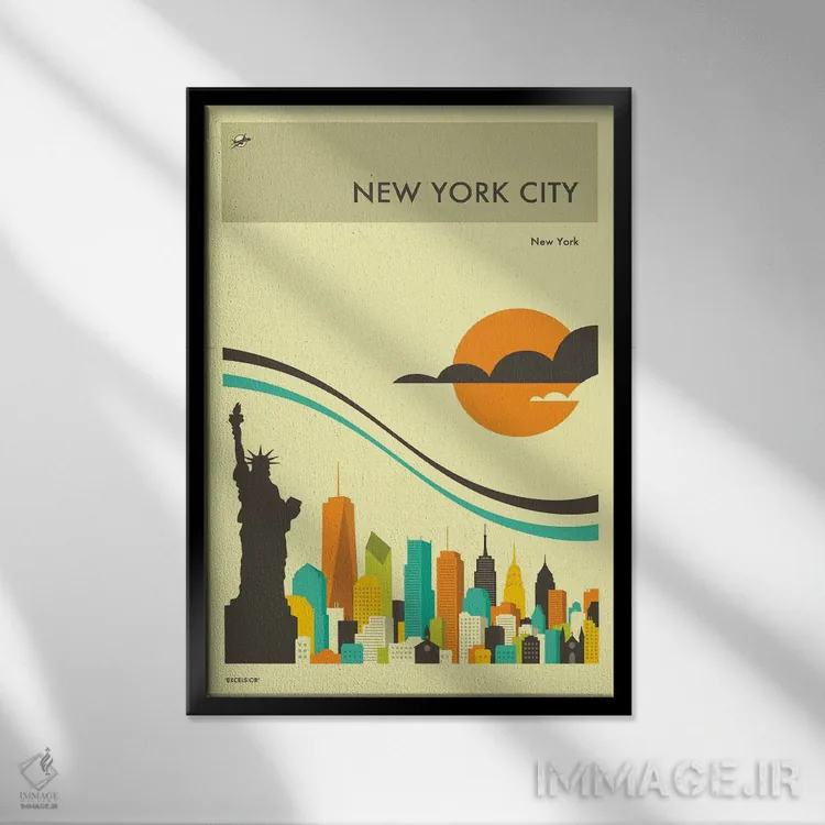 تابلو دکوراتیو افق شهر نیویورک II اثر جازبری بلو - نمای قابدار مشکی