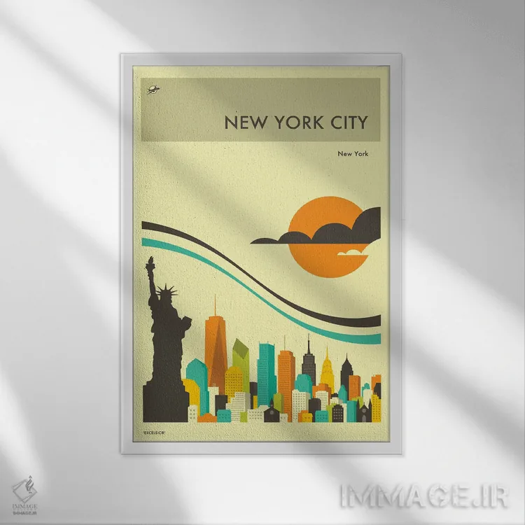 تابلو دکوراتیو افق شهر نیویورک II اثر جازبری بلو - نمای قابدار سفید