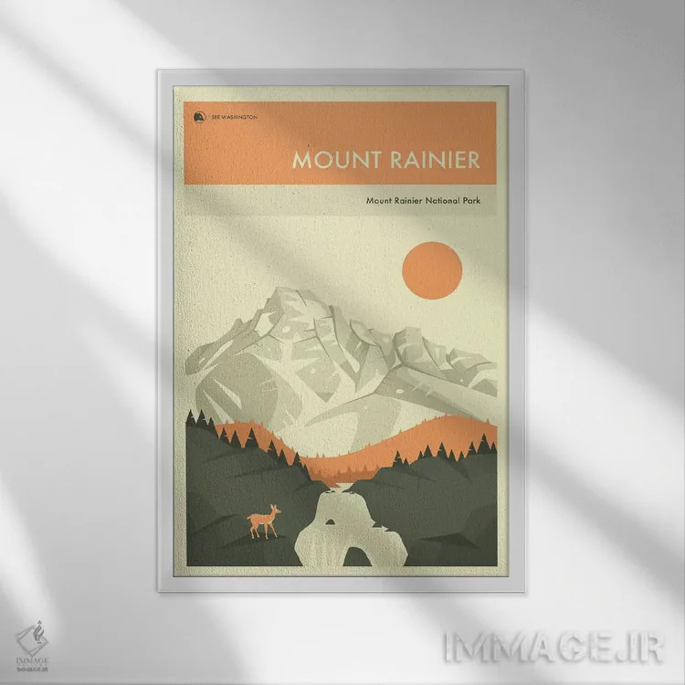 تابلو دکوراتیو کوه رینیر اثر جازبری بلو - نمای قابدار سفید