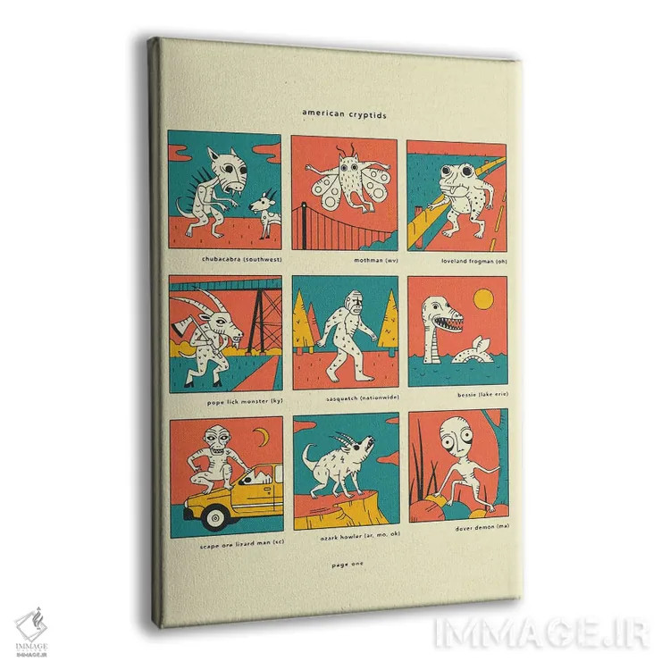 تابلو دکوراتیو موجودات ناشناخته آمریکایی صفحه I اثر جازبری بلو - نمای پرسپکتیو محصول