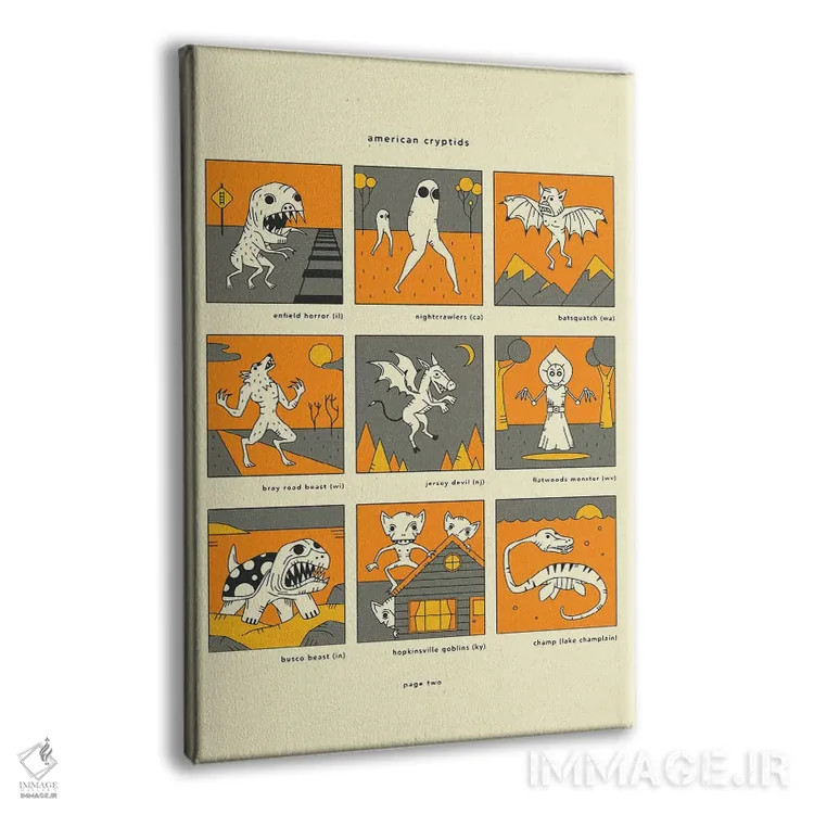 تابلو دکوراتیو موجودات ناشناخته آمریکایی صفحه II اثر جازبری بلو - نمای پرسپکتیو محصول