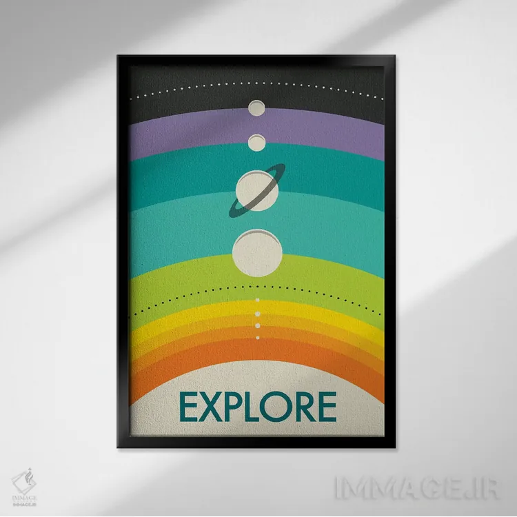 تابلو مدرن منظومه شمسی اثر جازبری بلو - نمای قابدار مشکی