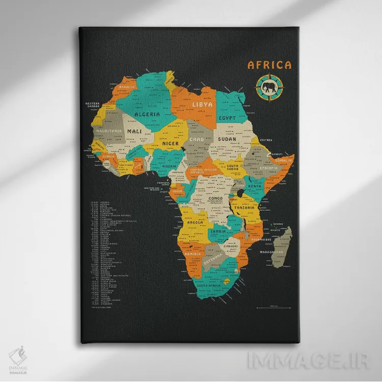 تابلو دکوراتیو نقشه قاره آفریقا اثر جازبری بلو - نمای روبهرو روی دیوار