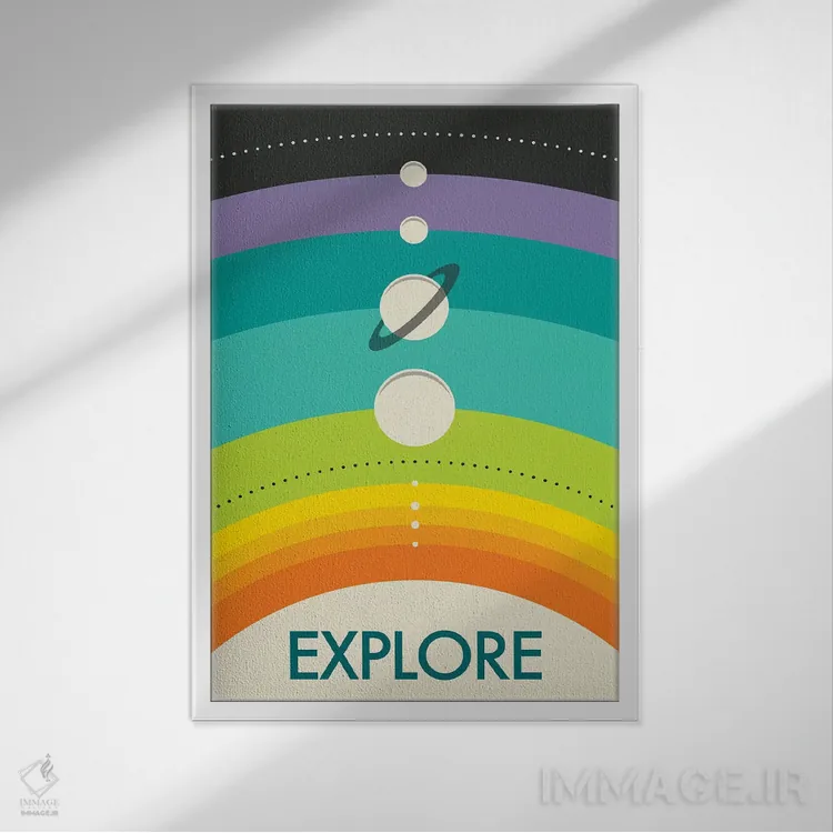 تابلو مدرن منظومه شمسی اثر جازبری بلو - نمای قابدار سفید