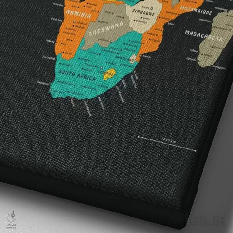 تابلو دکوراتیو نقشه قاره آفریقا اثر جازبری بلو - نمای نزدیک بافت بوم