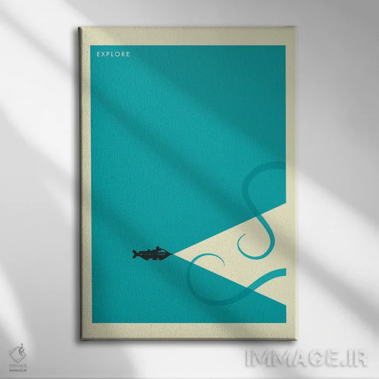 تابلو مینیمال کاوش دریا اثر جازبری بلو - نمای روبهرو روی دیوار