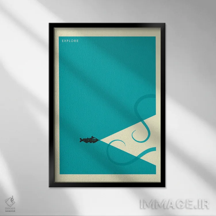 تابلو مینیمال کاوش دریا اثر جازبری بلو - نمای قابدار مشکی