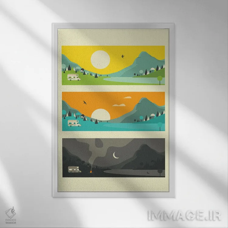 تابلو دکوراتیو آتش کمپ I اثر جازبری بلو - نمای قابدار سفید