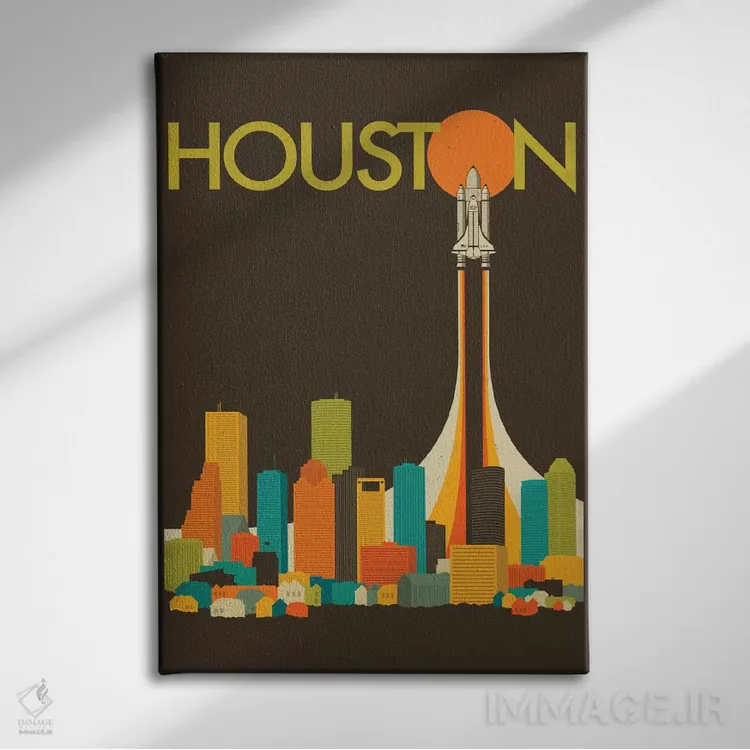 تابلو دکوراتیو افق شهر هیوستون I اثر جازبری بلو - نمای روبهرو روی دیوار