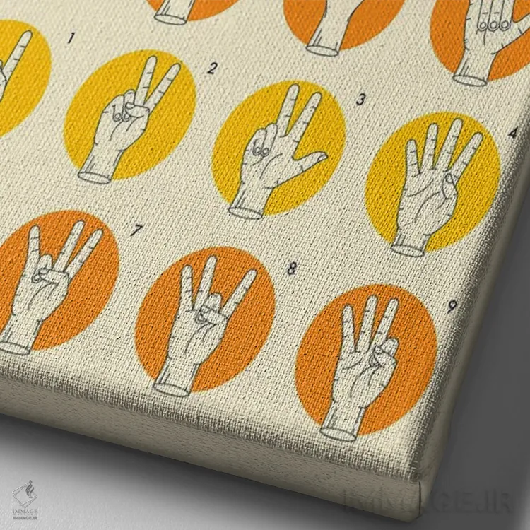 تابلو دکوراتیو حروف الفبای زبان اشاره اثر جازبری بلو - نمای نزدیک بافت بوم