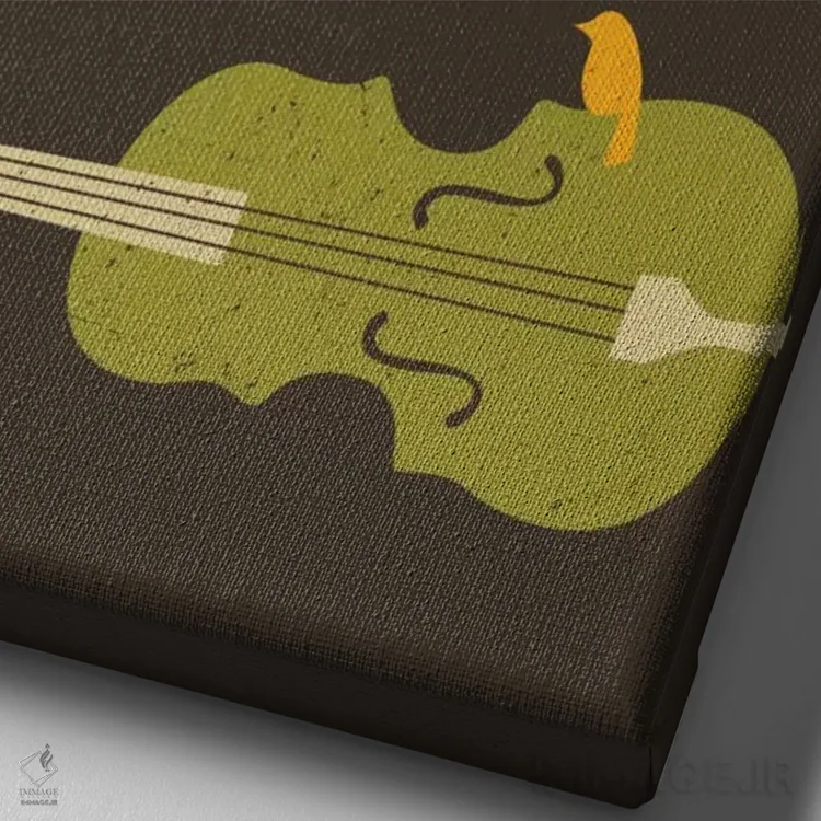 تابلو مدرن پرندگان روی سیم ویولنسل اثر جازبری بلو - نمای نزدیک بافت بوم