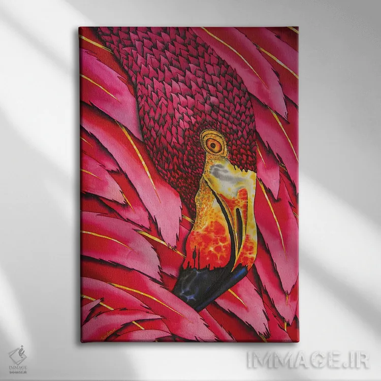 تابلو دکوراتیو فلامینگوی شعله ور اثر دنیل ژان-باپتیست - نمای روبهرو روی دیوار