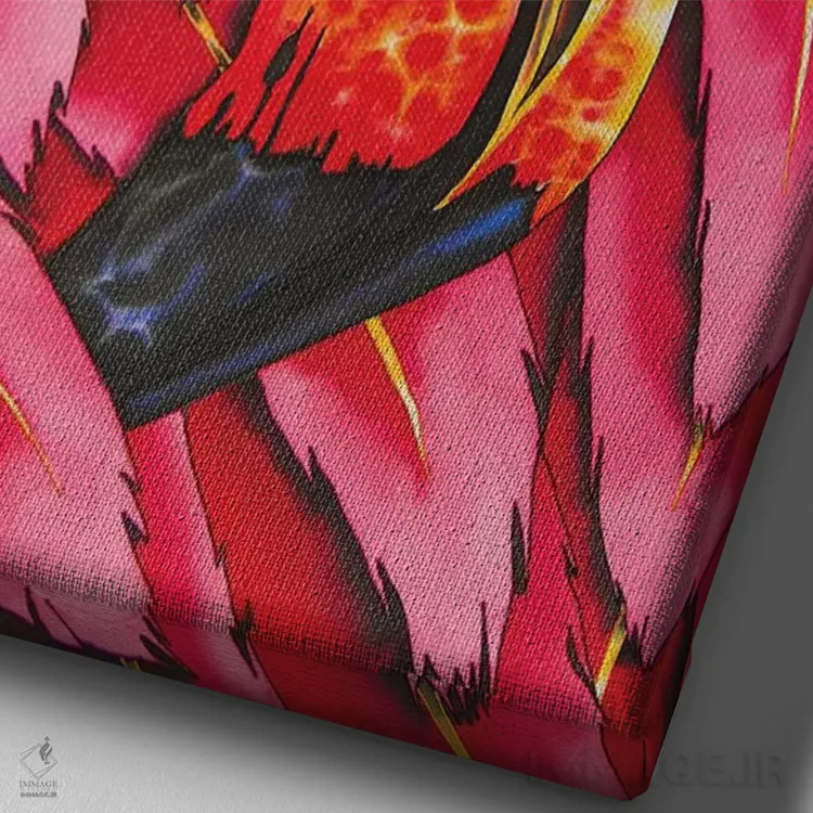 تابلو دکوراتیو فلامینگوی شعله ور اثر دنیل ژان-باپتیست - نمای نزدیک بافت بوم