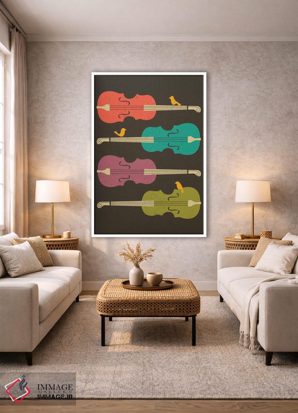 تابلو مدرن پرندگان روی سیم ویولنسل اثر جازبری بلو - D1W