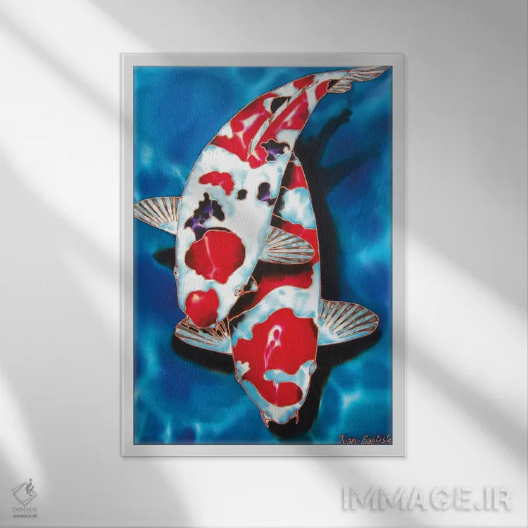 تابلو دکوراتیو ۲ ماهی کوی اثر دنیل ژان-باپتیست - نمای قابدار سفید