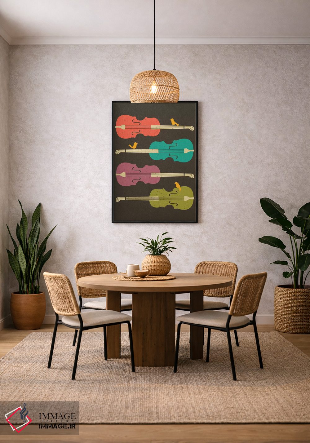 تابلو مدرن پرندگان روی سیم ویولنسل اثر جازبری بلو - D5B