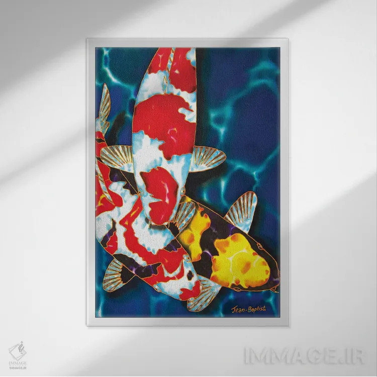 تابلو دکوراتیو ۳ ماهی کوی اثر دنیل ژان-باپتیست - نمای قابدار سفید