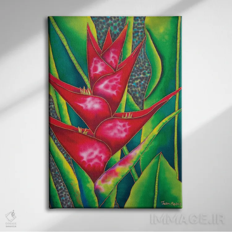 تابلو دکوراتیو هلکونیای قرمز اثر دنیل ژان-باپتیست - نمای روبهرو روی دیوار