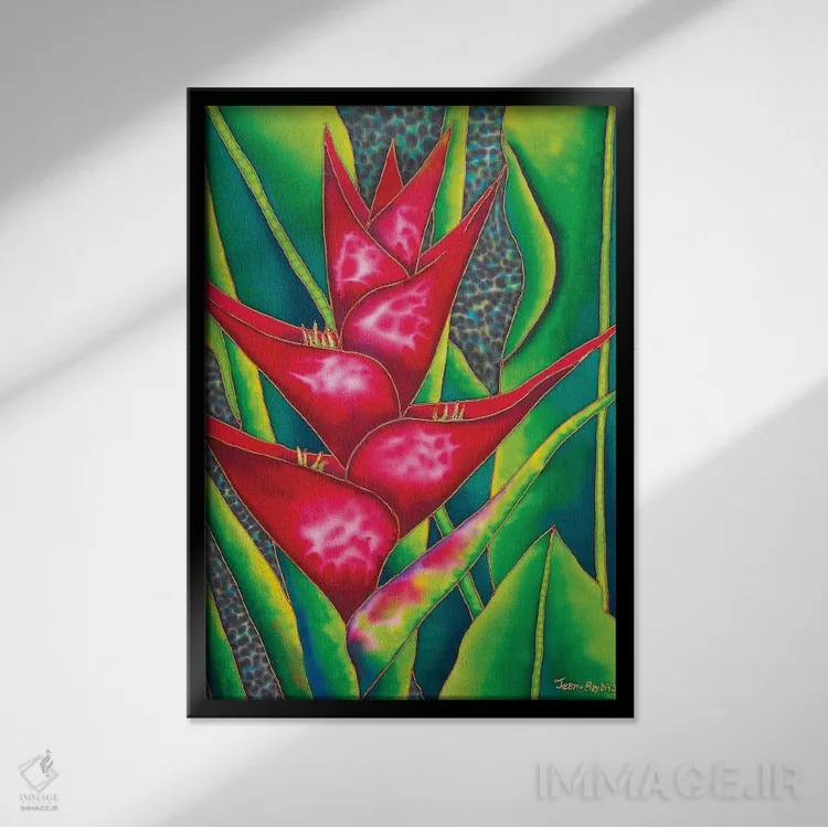 تابلو دکوراتیو هلکونیای قرمز اثر دنیل ژان-باپتیست - نمای قابدار مشکی