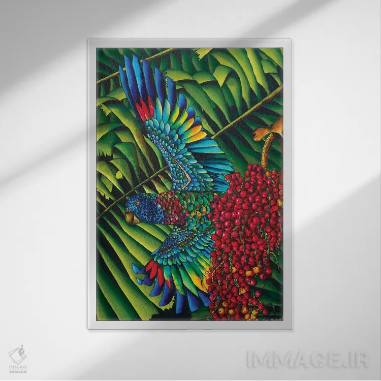 تابلو دکوراتیو پرنده بهشت سن لوسیا اثر دنیل ژان-باپتیست - نمای قابدار سفید