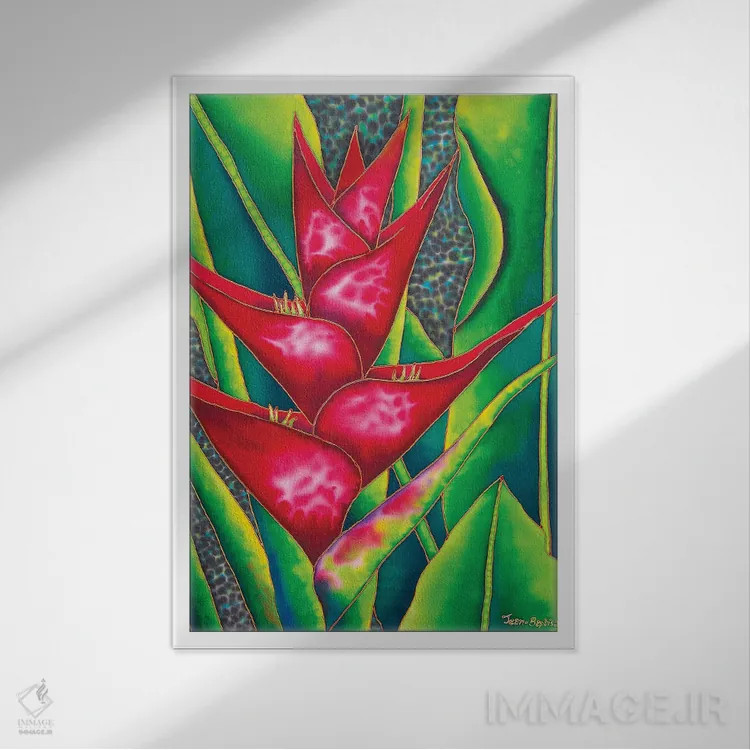 تابلو دکوراتیو هلکونیای قرمز اثر دنیل ژان-باپتیست - نمای قابدار سفید