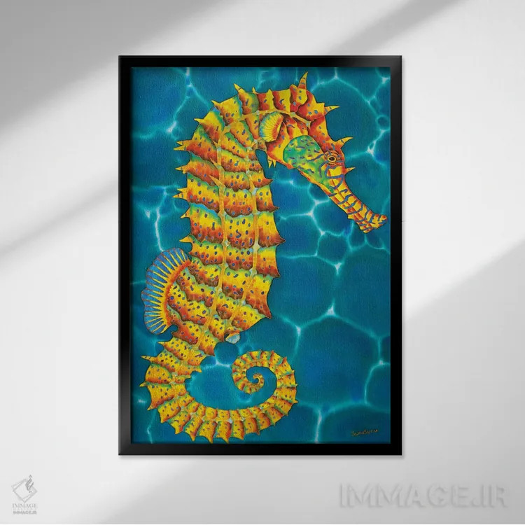 تابلو دکوراتیو اسب دریایی جامائیکایی اثر دنیل ژان-باپتیست - نمای قابدار مشکی