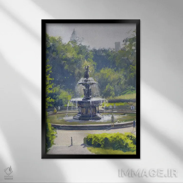 تابلو کلاسیک Central Park, 1996,فواره بتسدا، سنترال پارک، ۱۹۹۶ اثر جولیان بارو - نمای قابدار مشکی