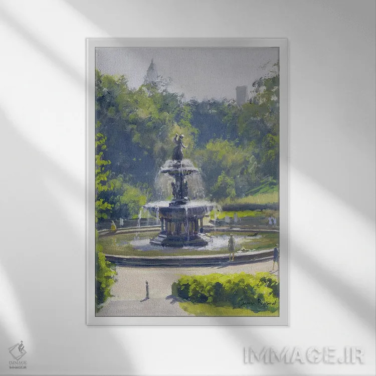 تابلو کلاسیک Central Park, 1996,فواره بتسدا، سنترال پارک، ۱۹۹۶ اثر جولیان بارو - نمای قابدار سفید