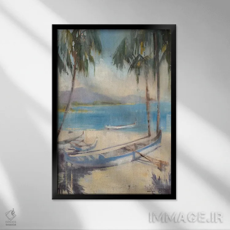 تابلو دکوراتیو نخل های ساحلی ۲ اثر جوزف کیتس - نمای قابدار مشکی