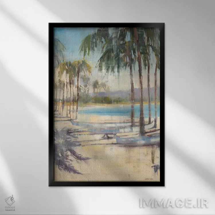 تابلو دکوراتیو نخل های ساحلی ۱ اثر جوزف کیتس - نمای قابدار مشکی