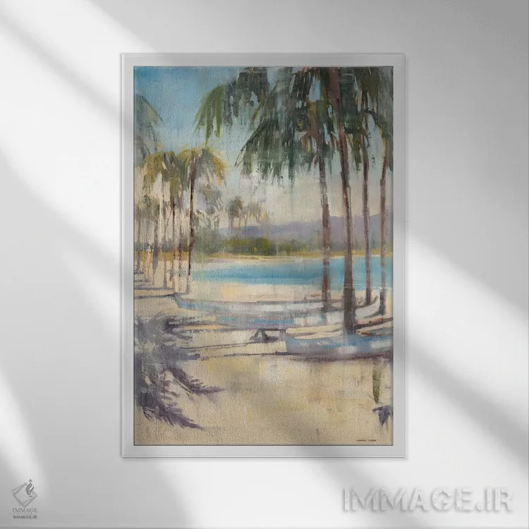 تابلو دکوراتیو نخل های ساحلی ۱ اثر جوزف کیتس - نمای قابدار سفید