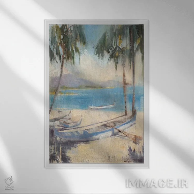 تابلو دکوراتیو نخل های ساحلی ۲ اثر جوزف کیتس - نمای قابدار سفید