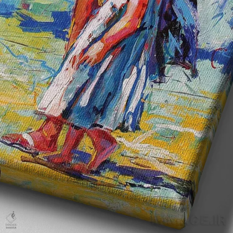 تابلو دکوراتیو قدم زنی در ساحل با مادر اثر ژوس کوفرر - نمای نزدیک بافت بوم