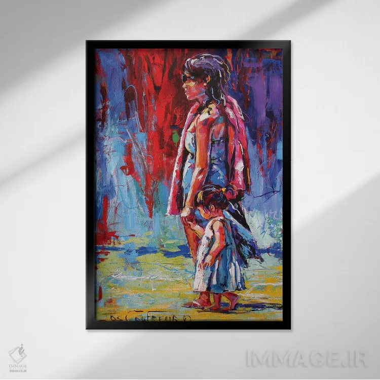 تابلو دکوراتیو قدم زنی در ساحل با مادر اثر ژوس کوفرر - نمای قابدار مشکی