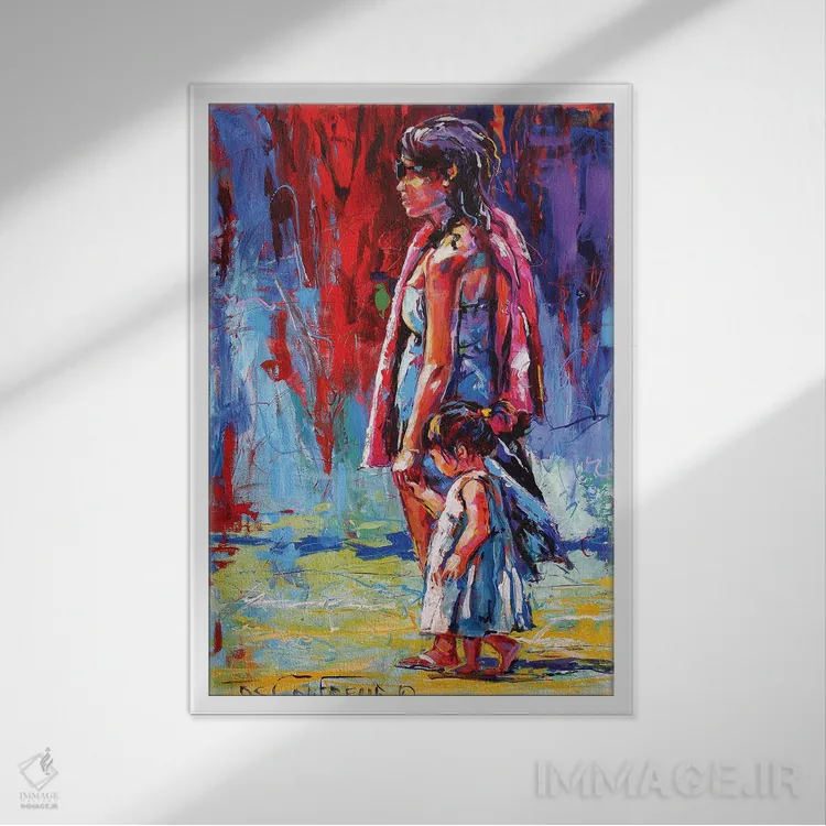تابلو دکوراتیو قدم زنی در ساحل با مادر اثر ژوس کوفرر - نمای قابدار سفید