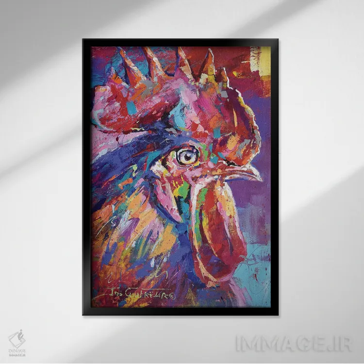 تابلو دکوراتیو خروس اثر ژوس کوفرر - نمای قابدار مشکی