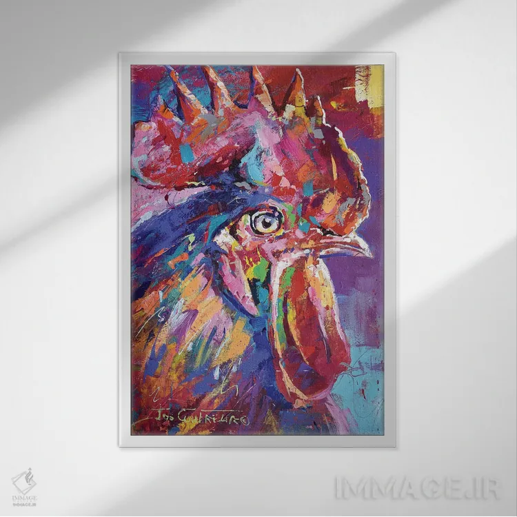 تابلو دکوراتیو خروس اثر ژوس کوفرر - نمای قابدار سفید