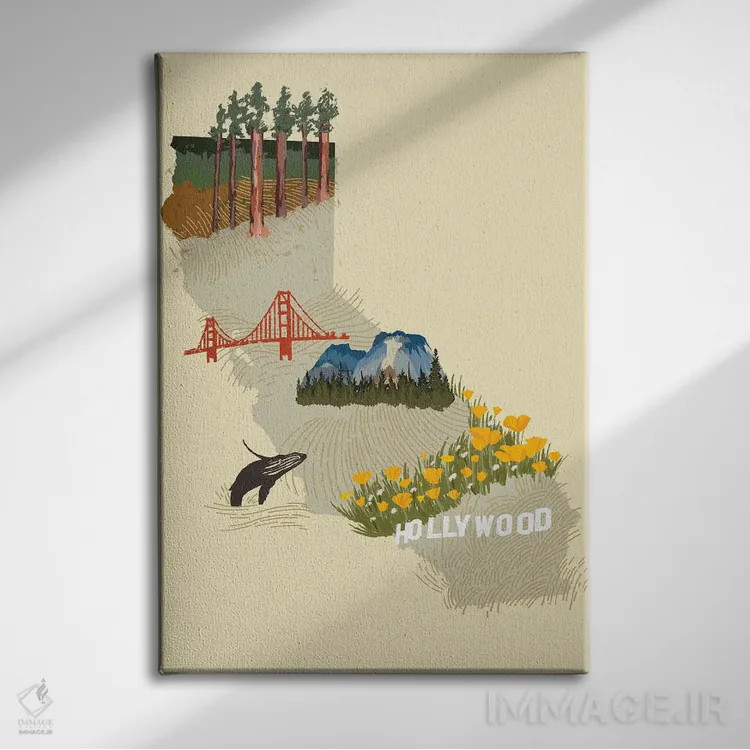 تابلو دکوراتیو ایالت مصور: کالیفرنیا اثر جیکوب گرین - نمای روبهرو روی دیوار