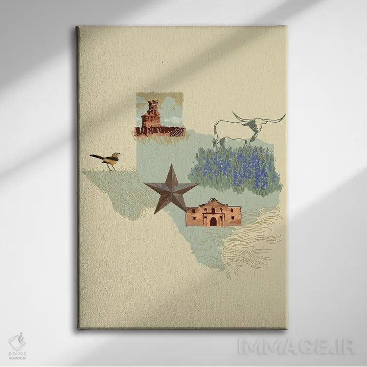 تابلو دکوراتیو ایالت مصور: تگزاس اثر جیکوب گرین - نمای روبهرو روی دیوار