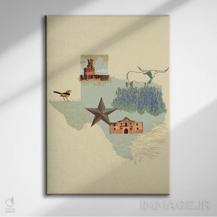 تابلو دکوراتیو ایالت مصور: تگزاس اثر جیکوب گرین - نمای روبهرو روی دیوار
