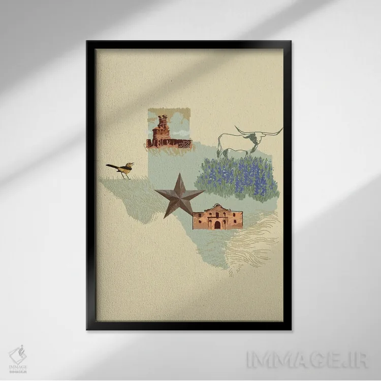 تابلو دکوراتیو ایالت مصور: تگزاس اثر جیکوب گرین - نمای قابدار مشکی