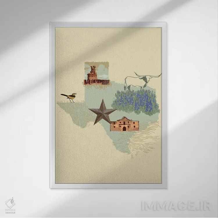 تابلو دکوراتیو ایالت مصور: تگزاس اثر جیکوب گرین - نمای قابدار سفید