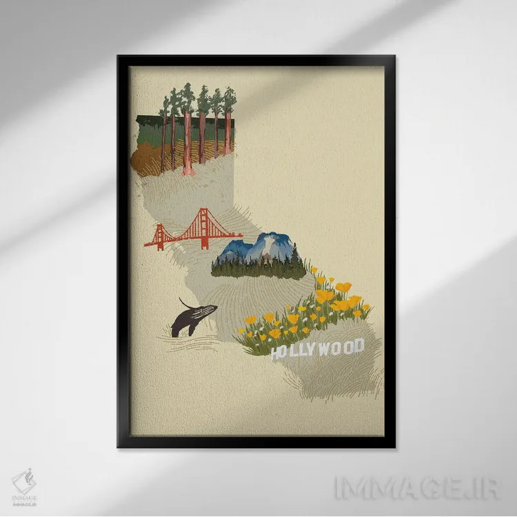 تابلو دکوراتیو ایالت مصور: کالیفرنیا اثر جیکوب گرین - نمای قابدار مشکی