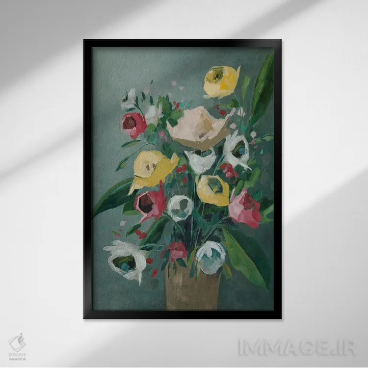 تابلو دکوراتیو گلدان آبی اثر جیکوب کیو - نمای قابدار مشکی