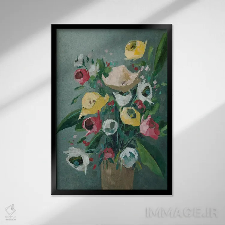 تابلو دکوراتیو گلدان آبی اثر جیکوب کیو - نمای قابدار مشکی