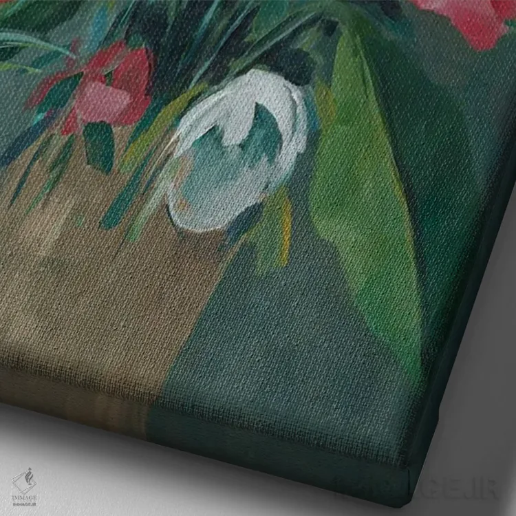 تابلو دکوراتیو گلدان آبی اثر جیکوب کیو - نمای نزدیک بافت بوم