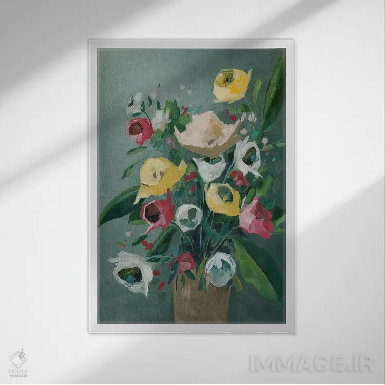 تابلو دکوراتیو گلدان آبی اثر جیکوب کیو - نمای قابدار سفید