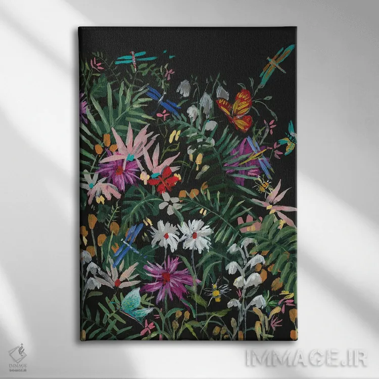 تابلو دکوراتیو گل های وحشی نیمه شب اثر جیکوب کیو - نمای روبهرو روی دیوار