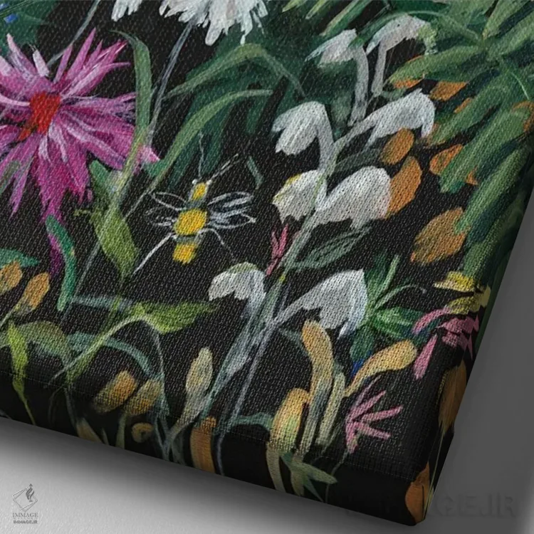 تابلو دکوراتیو گل های وحشی نیمه شب اثر جیکوب کیو - نمای نزدیک بافت بوم