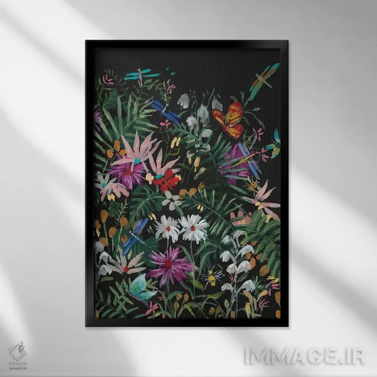 تابلو دکوراتیو گل های وحشی نیمه شب اثر جیکوب کیو - نمای قابدار مشکی